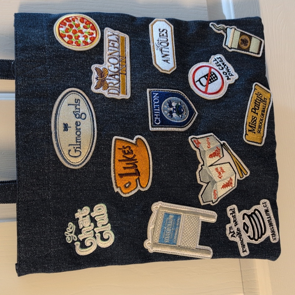 NWT Gilmore Girls Denim Tote Bag with Patches - Picture 2 of 4